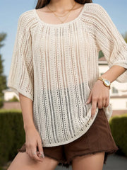 Fashorio Tan / S Openwork Round Neck Cover-Up