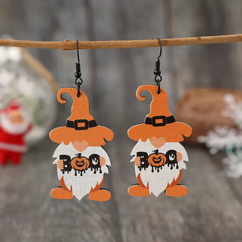 Fashorio Tangerine / One Size Wooden Dwarfs Pumpkin Dangle Earrings