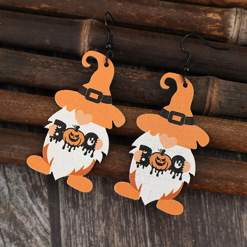 Fashorio Tangerine / One Size Wooden Dwarfs Pumpkin Dangle Earrings