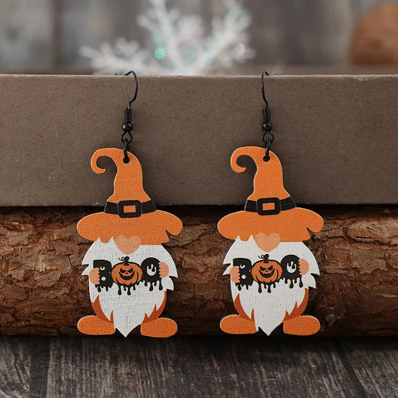 Fashorio Tangerine / One Size Wooden Dwarfs Pumpkin Dangle Earrings