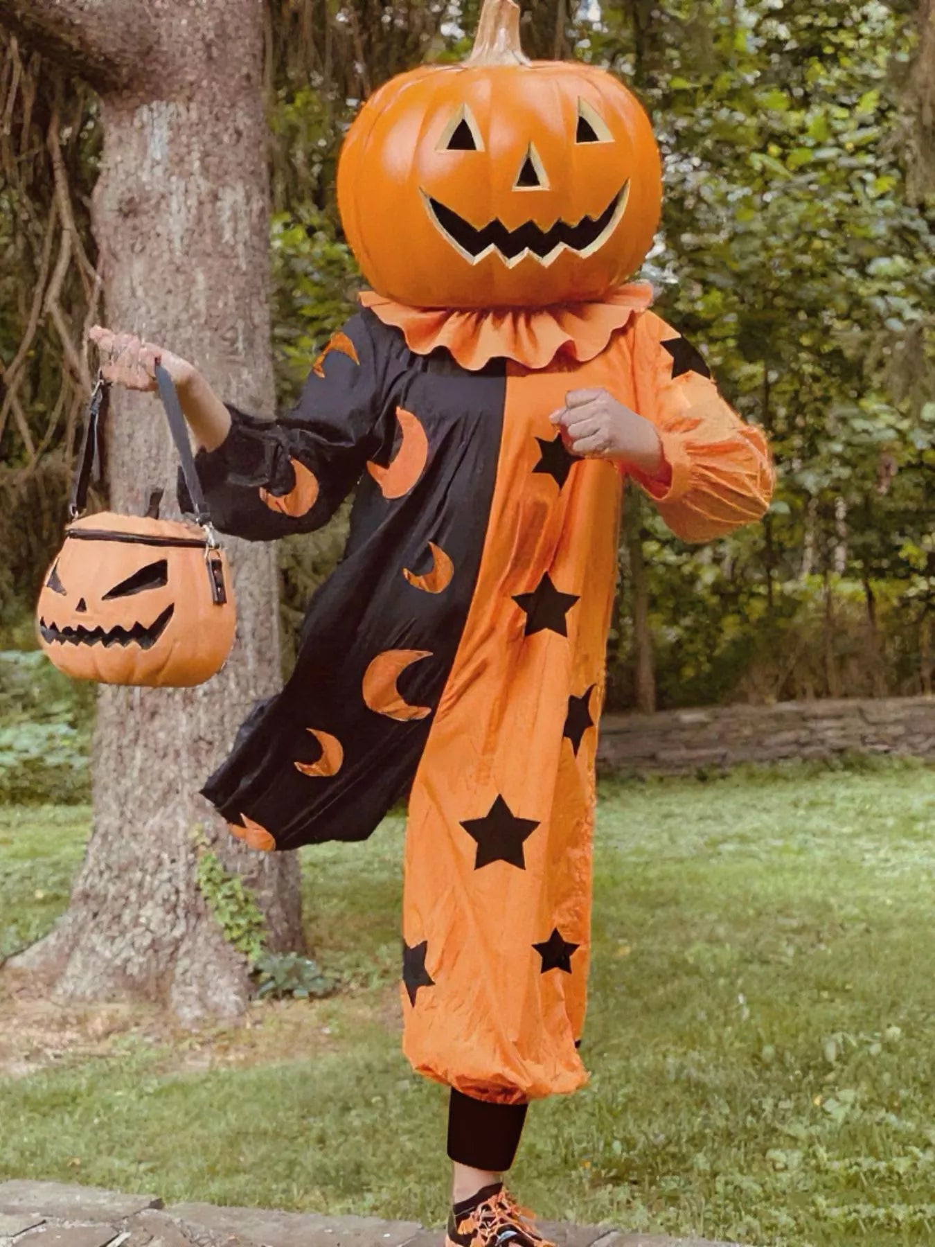 Fashorio Tangerine / S Halloween Two-Tone Star & Moon Print Jumpsuit