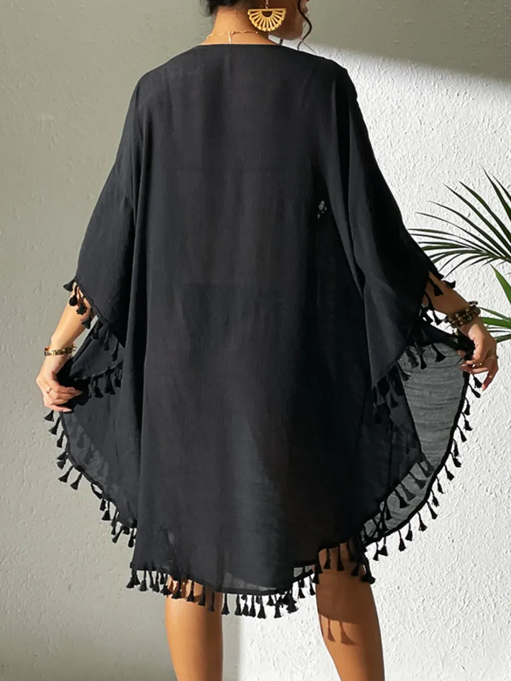 Fashorio Tassel Cutout Scoop Neck Cover-Up Dress