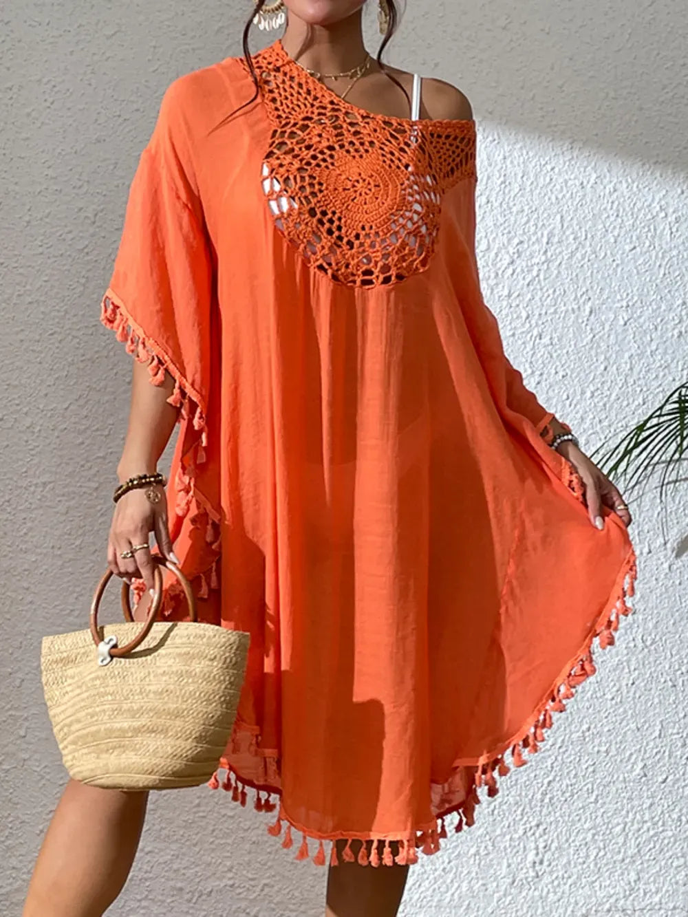 Fashorio Tassel Cutout Scoop Neck Cover-Up Dress