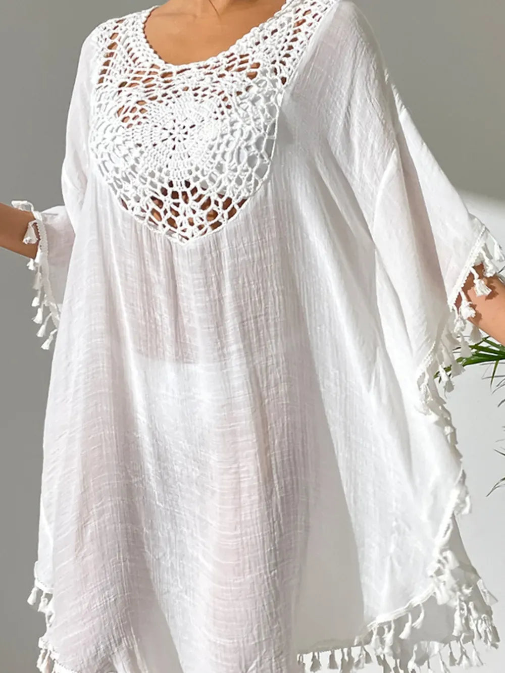 Fashorio Tassel Cutout Scoop Neck Cover-Up Dress
