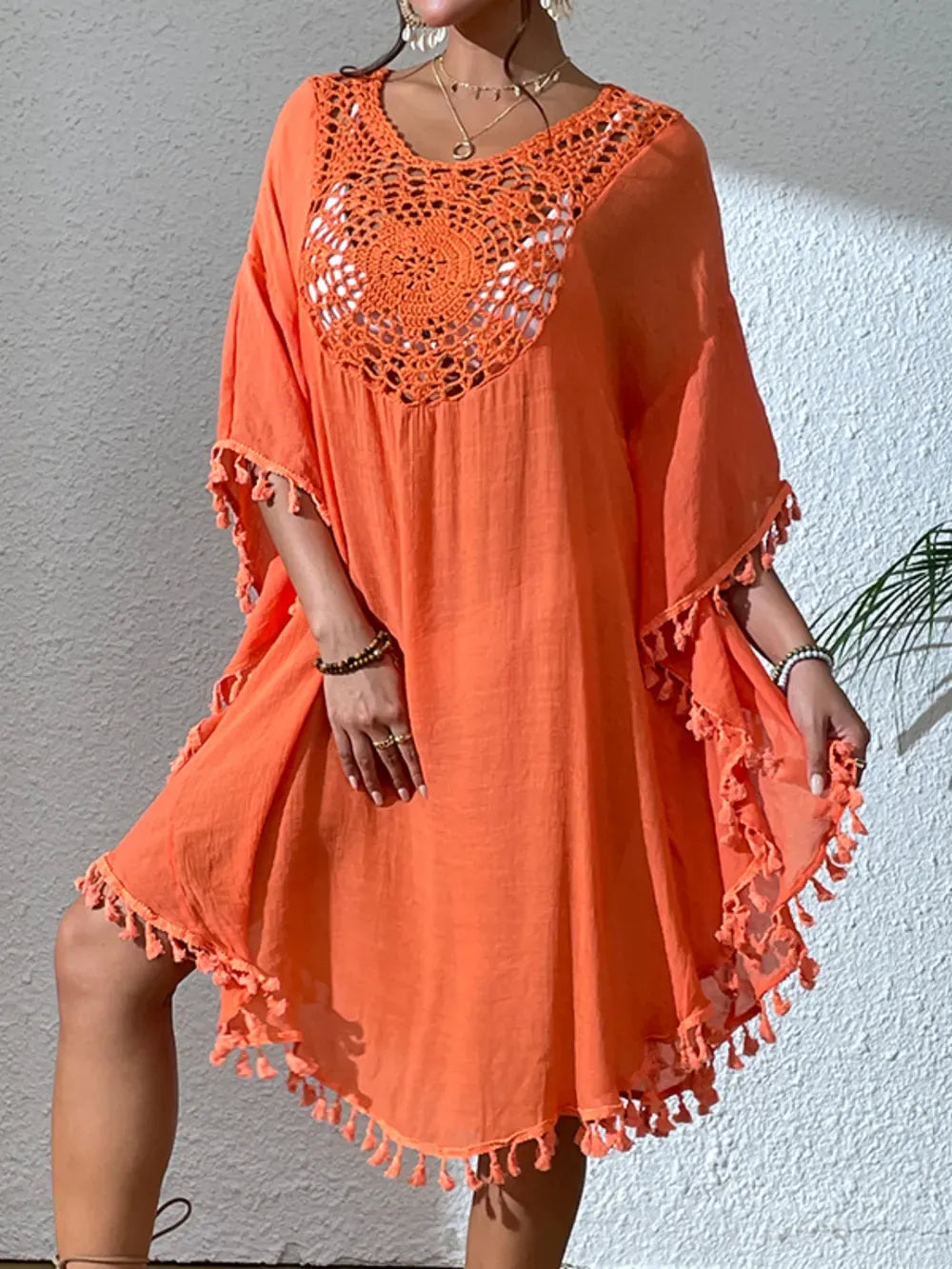 Fashorio Tassel Cutout Scoop Neck Cover-Up Dress