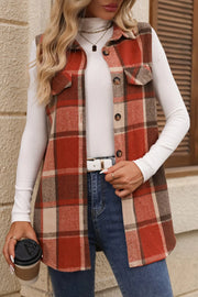 Fashorio Terracotta / S Plaid Button Up Vest Coat