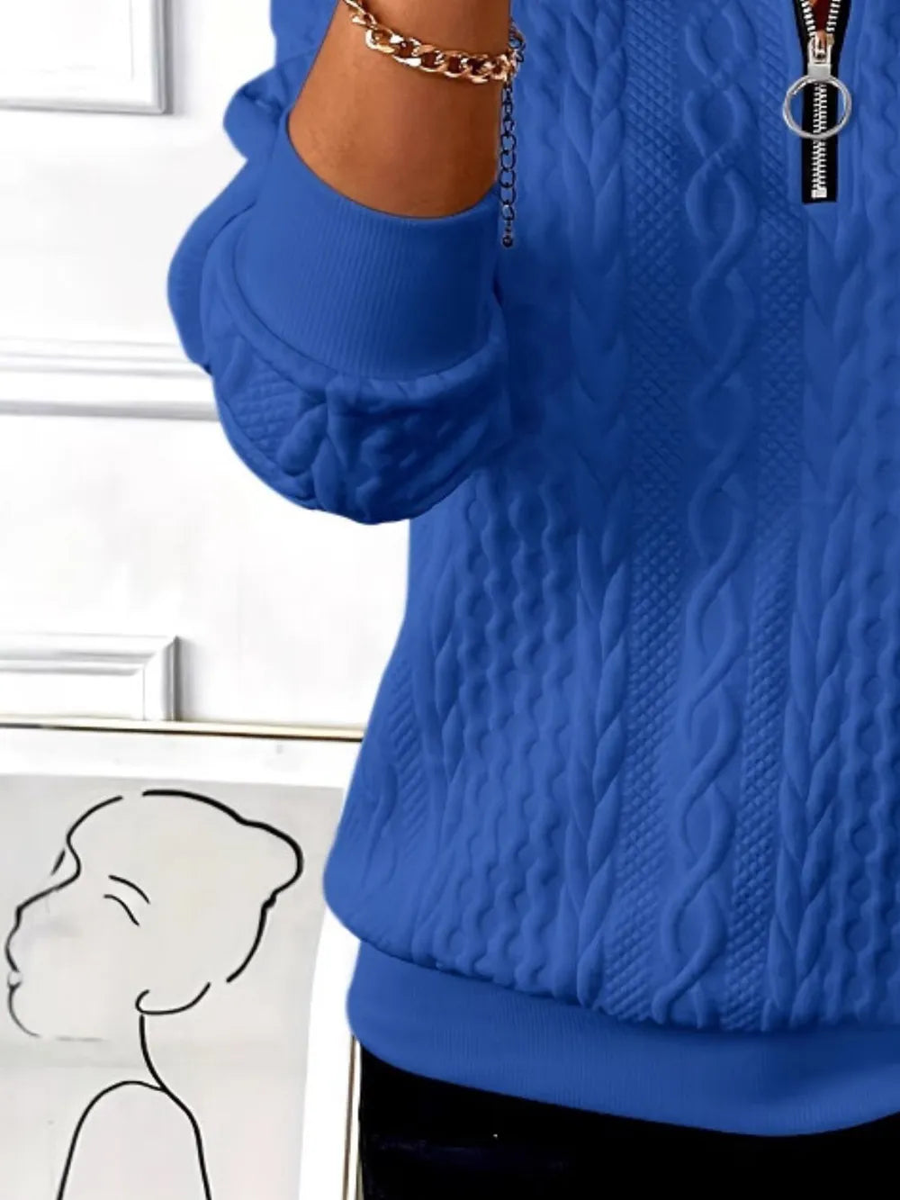 Fashorio Texture Half Zip Long Sleeve Sweatshirt