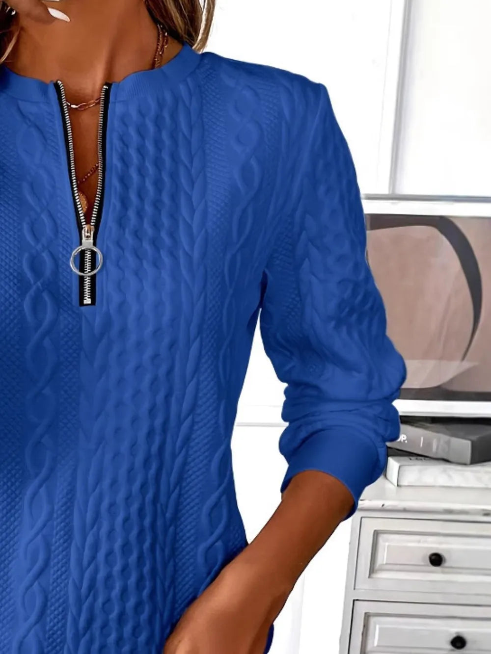 Fashorio Texture Half Zip Long Sleeve Sweatshirt