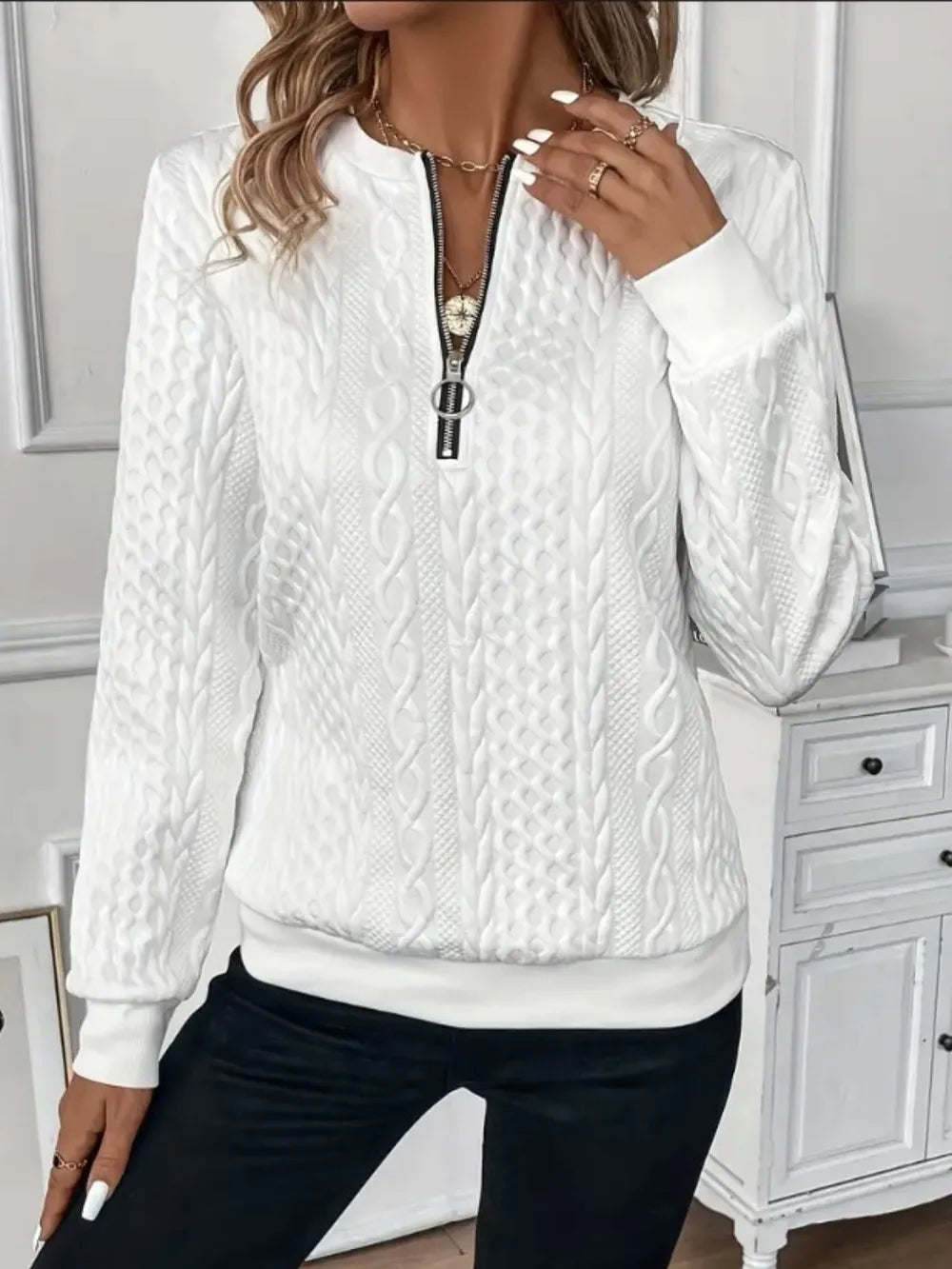 Fashorio Texture Half Zip Long Sleeve Sweatshirt