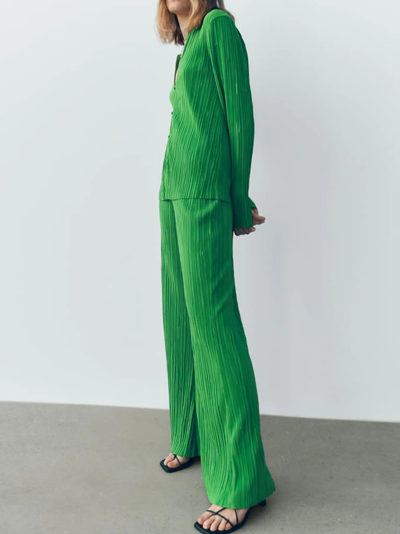 Fashorio Texture Long Sleeve Top and Pants Lounge Set