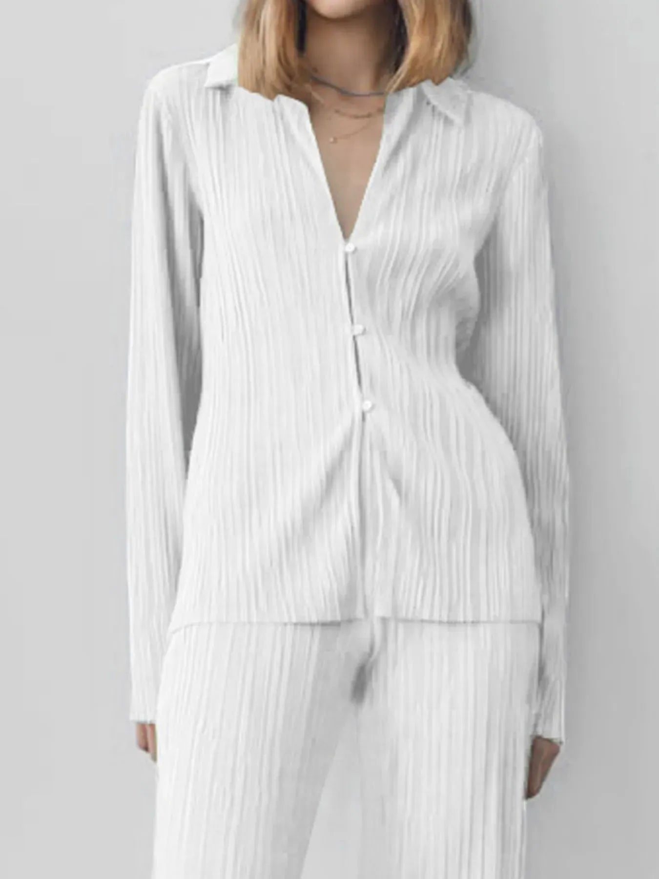 Fashorio Texture Long Sleeve Top and Pants Lounge Set