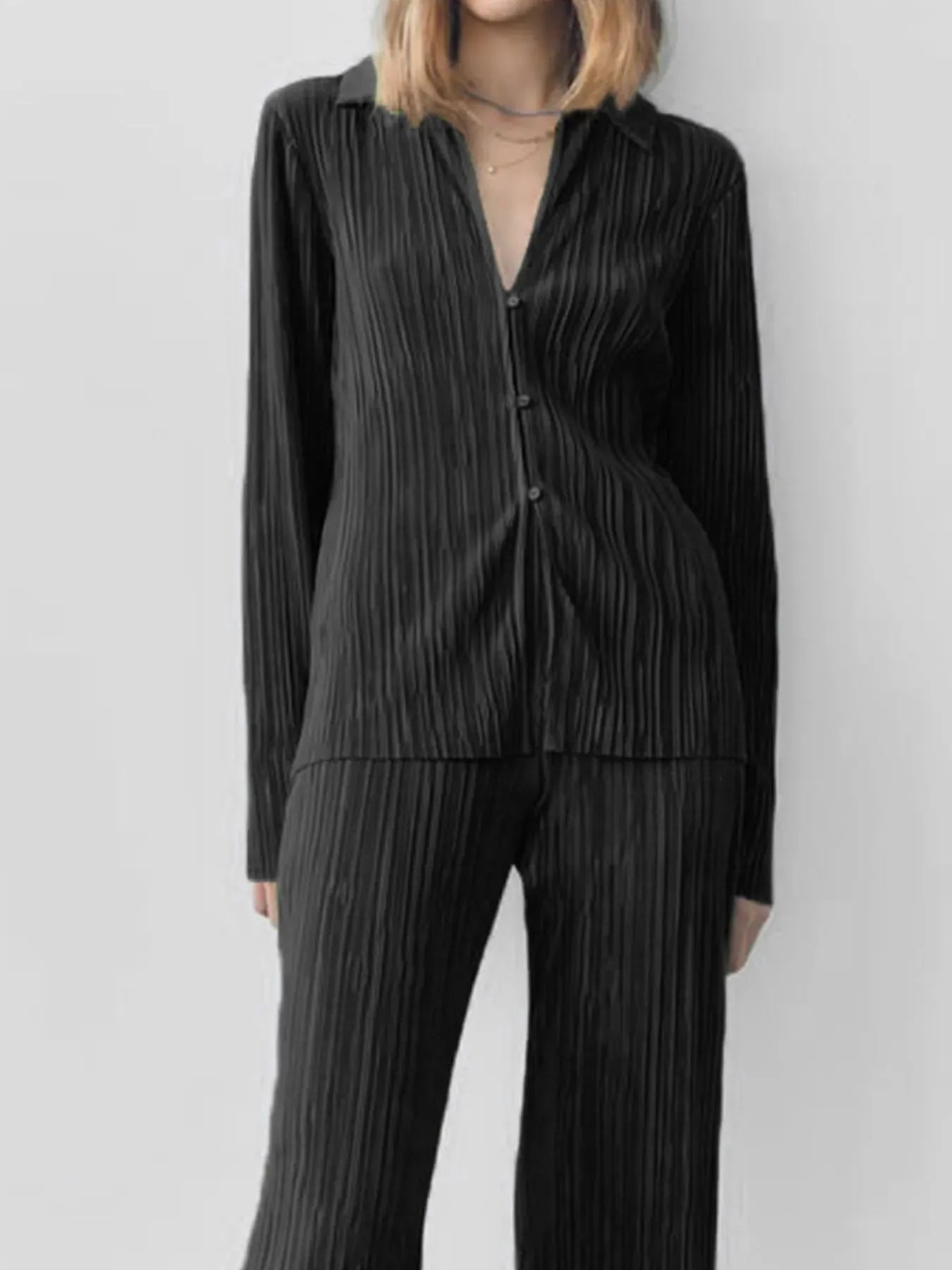 Fashorio Texture Long Sleeve Top and Pants Lounge Set