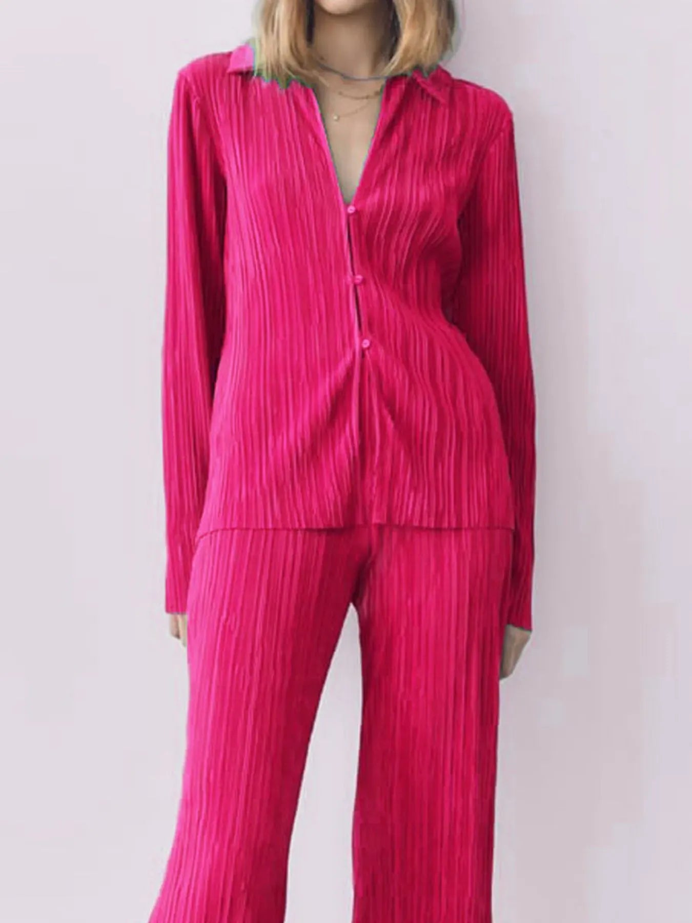 Fashorio Texture Long Sleeve Top and Pants Lounge Set