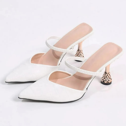 Textured Point Toe Mid Heel Pumps - Fashorio