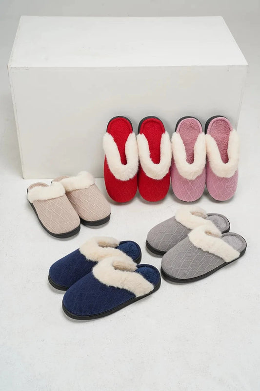 Thermal Faux Fur Round Toe Slippers - Fashorio