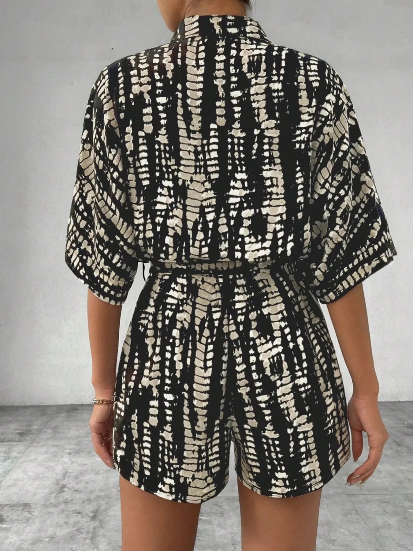 Fashorio Tie Dye Print Collar Neck Short Sleeve Romper