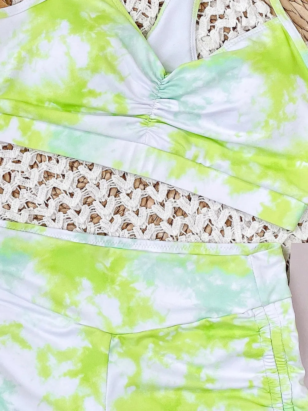 Fashorio Tie-Dye Spaghetti Strap Top and Drawstring Shorts Swim Set