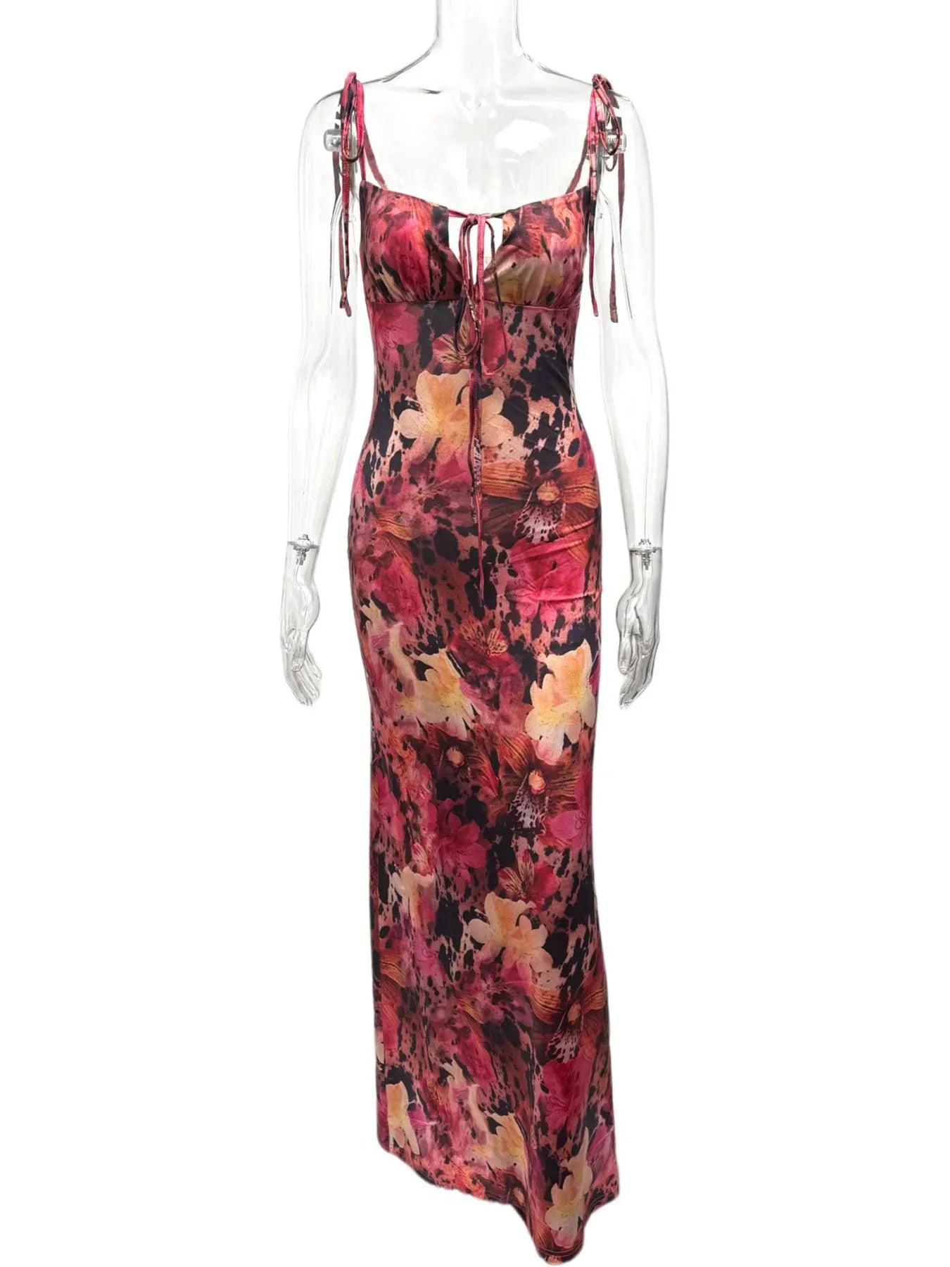 Fashorio Tie Front Floral Print Maxi Dress