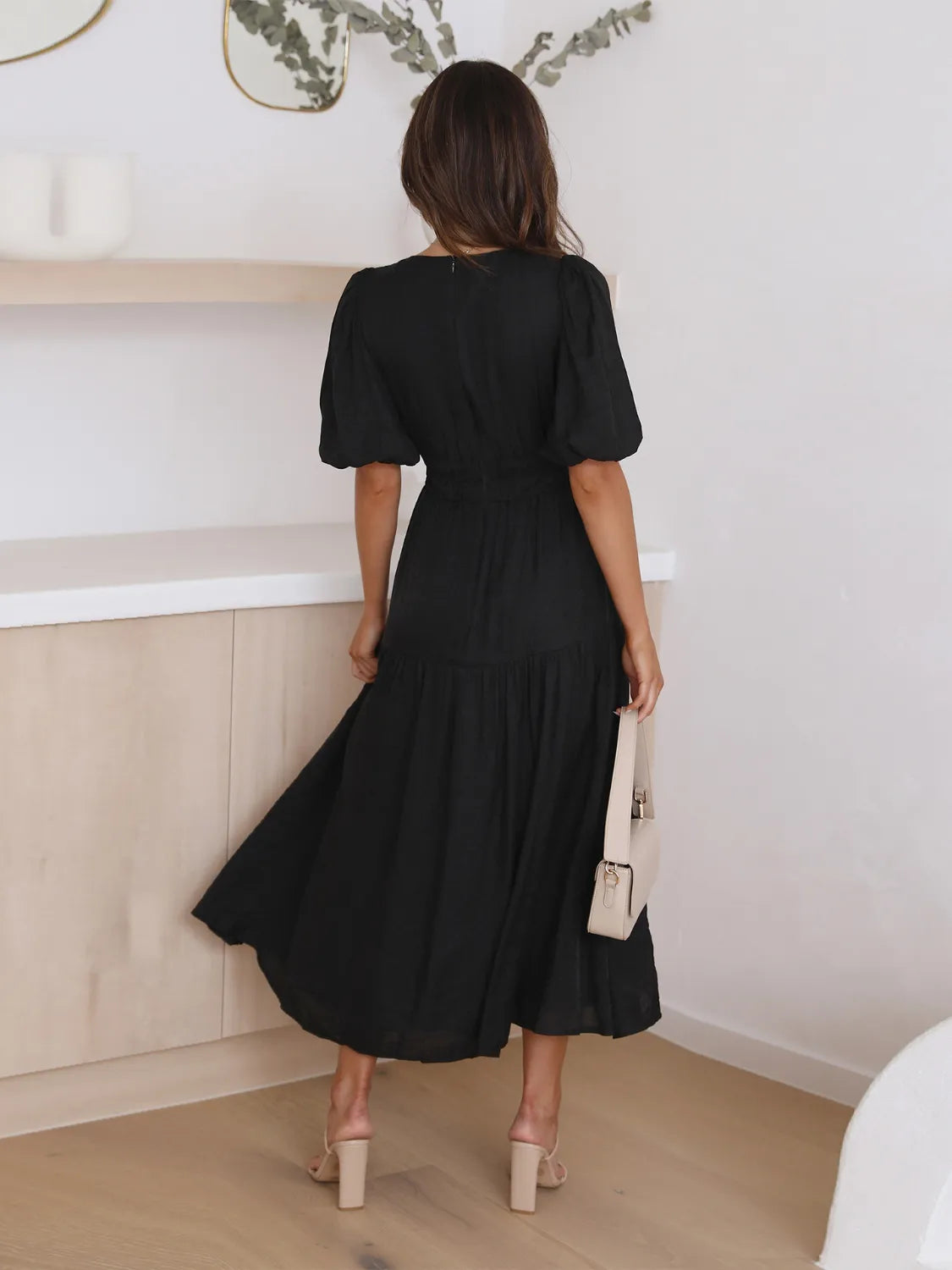 Fashorio Tiered Surplice Half Sleeve Midi Dress