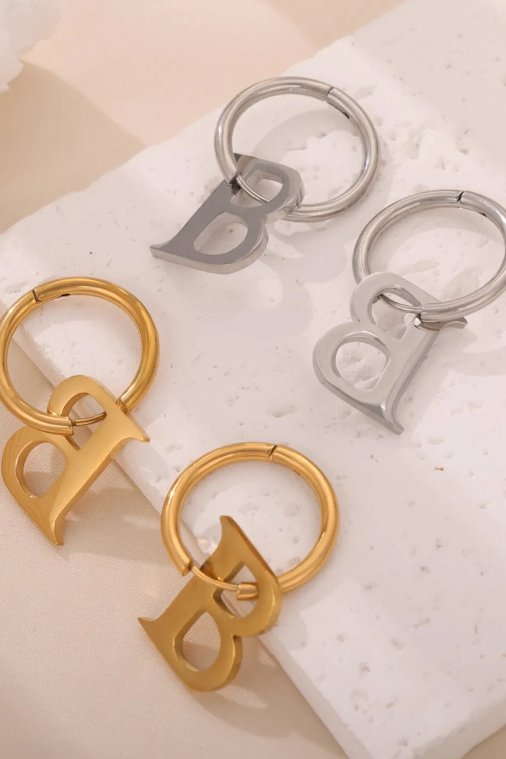 Fashorio Titanium Steel Letter Hoop Earrings