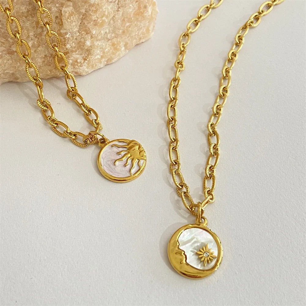 Fashorio Titanium Steel Sun & Moon Necklace