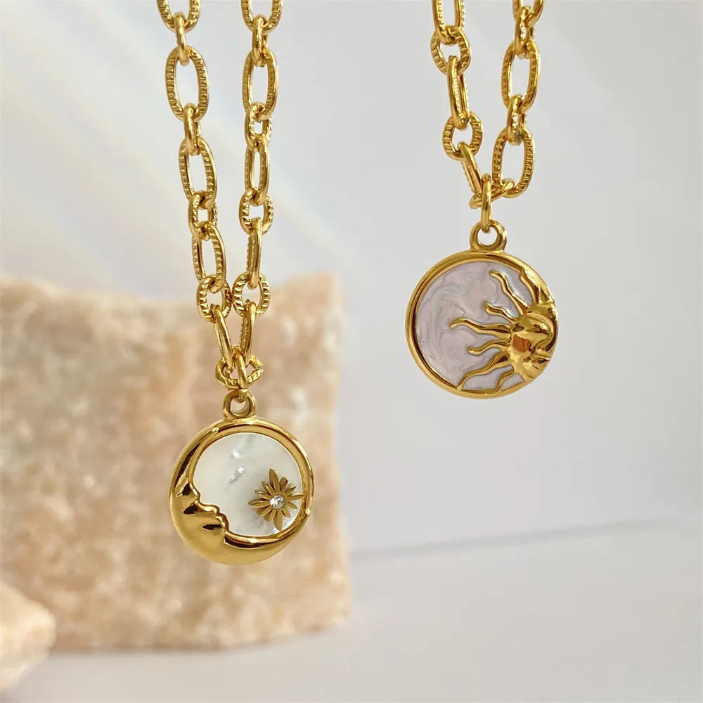 Fashorio Titanium Steel Sun & Moon Necklace