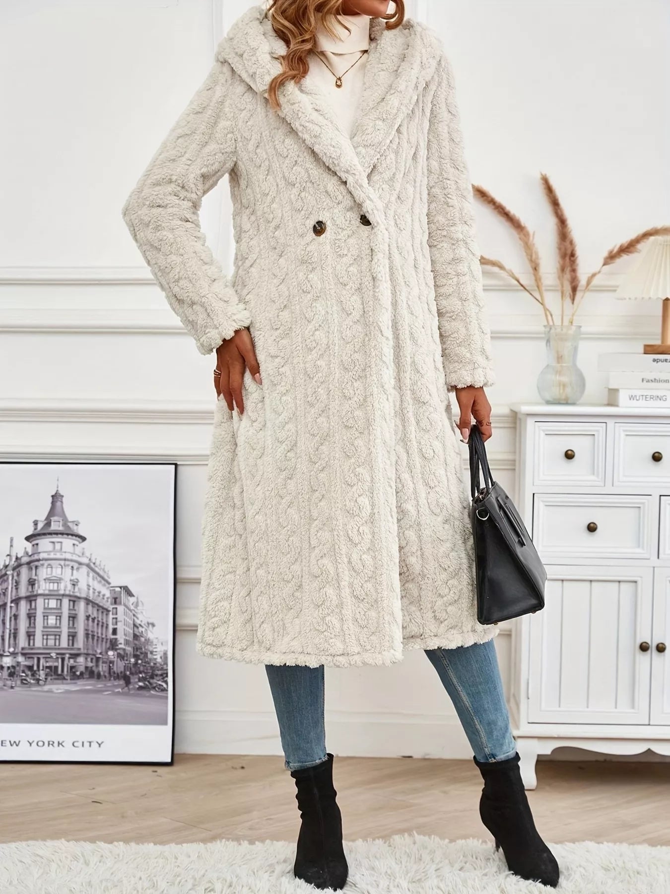 Fashorio Trench Coats Beige / S Sherpa Longline Hooded Coat
