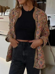 Fashorio Trench Coats Belted Open Front Floral Winter Coat