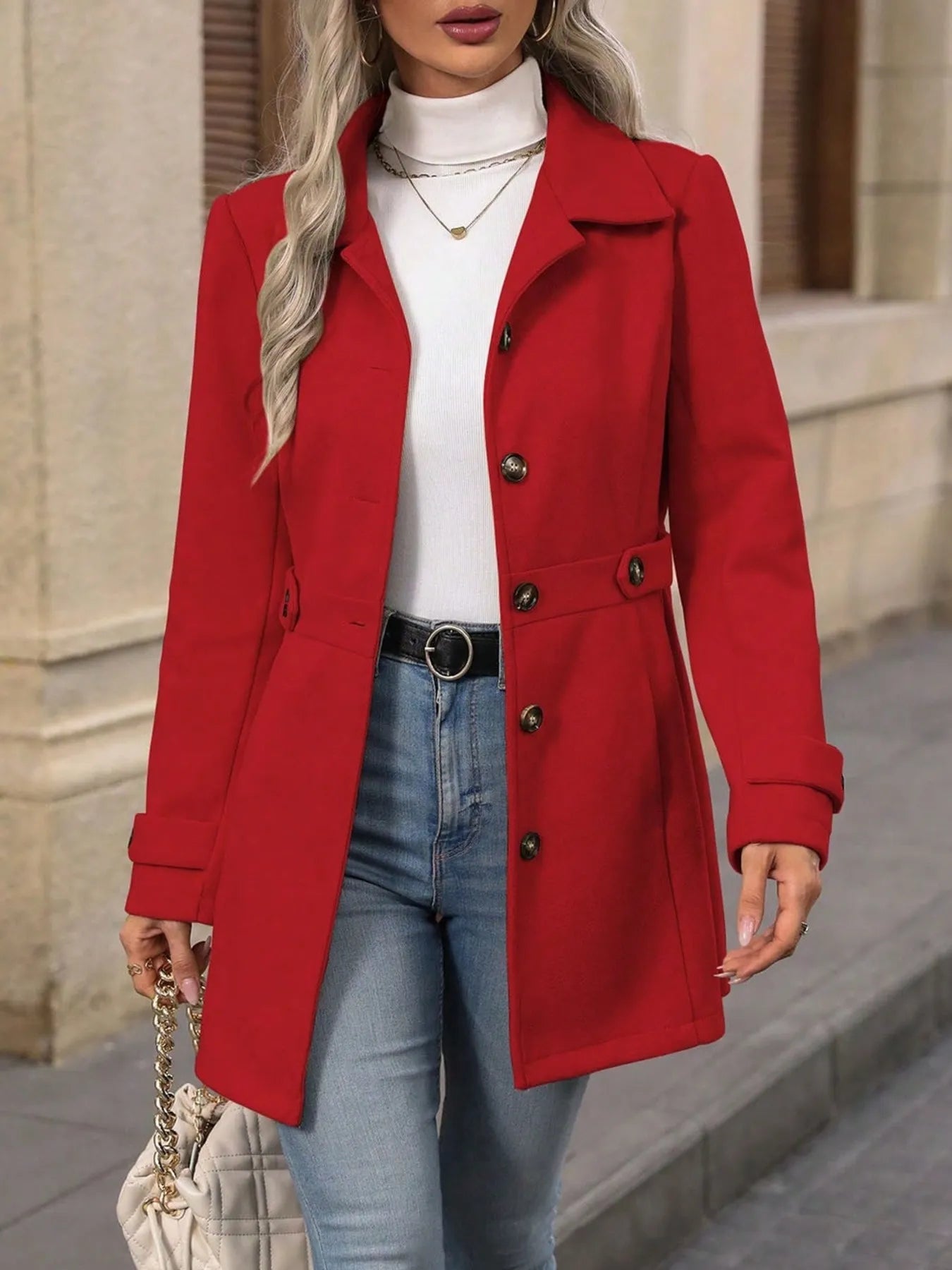 Fashorio Trench Coats Button Up Long Sleeve Coat