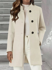 Fashorio Trench Coats Cream / S Single-Breasted Stand Collar Coat with Pocket