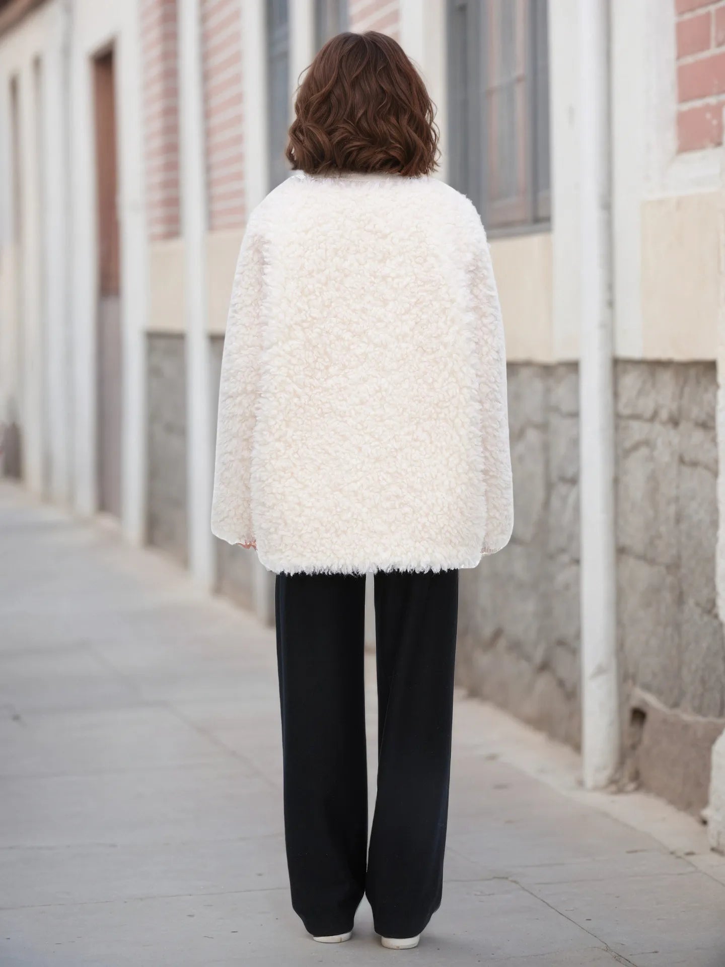 Fashorio Trench Coats Fleece Button Up Long Sleeve Outerwear