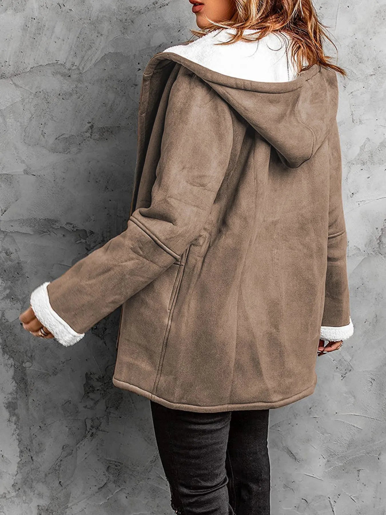 Fashorio Trench Coats Full Size Cozy Sherpa Lined Toggle Coat with Hood Plus Size