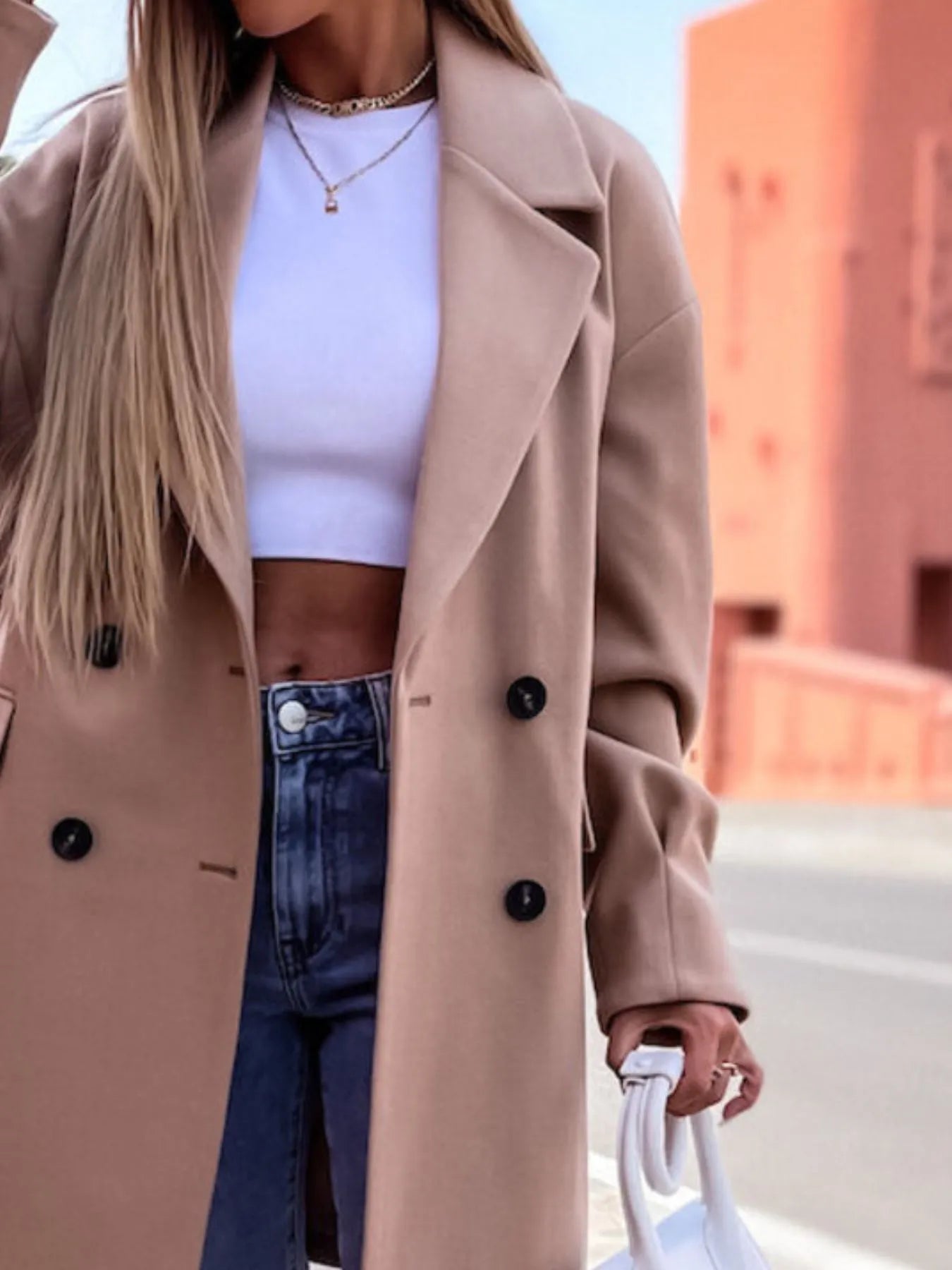 Fashorio Trench Coats Full Size Double-Breasted Wool Coat Plus Size