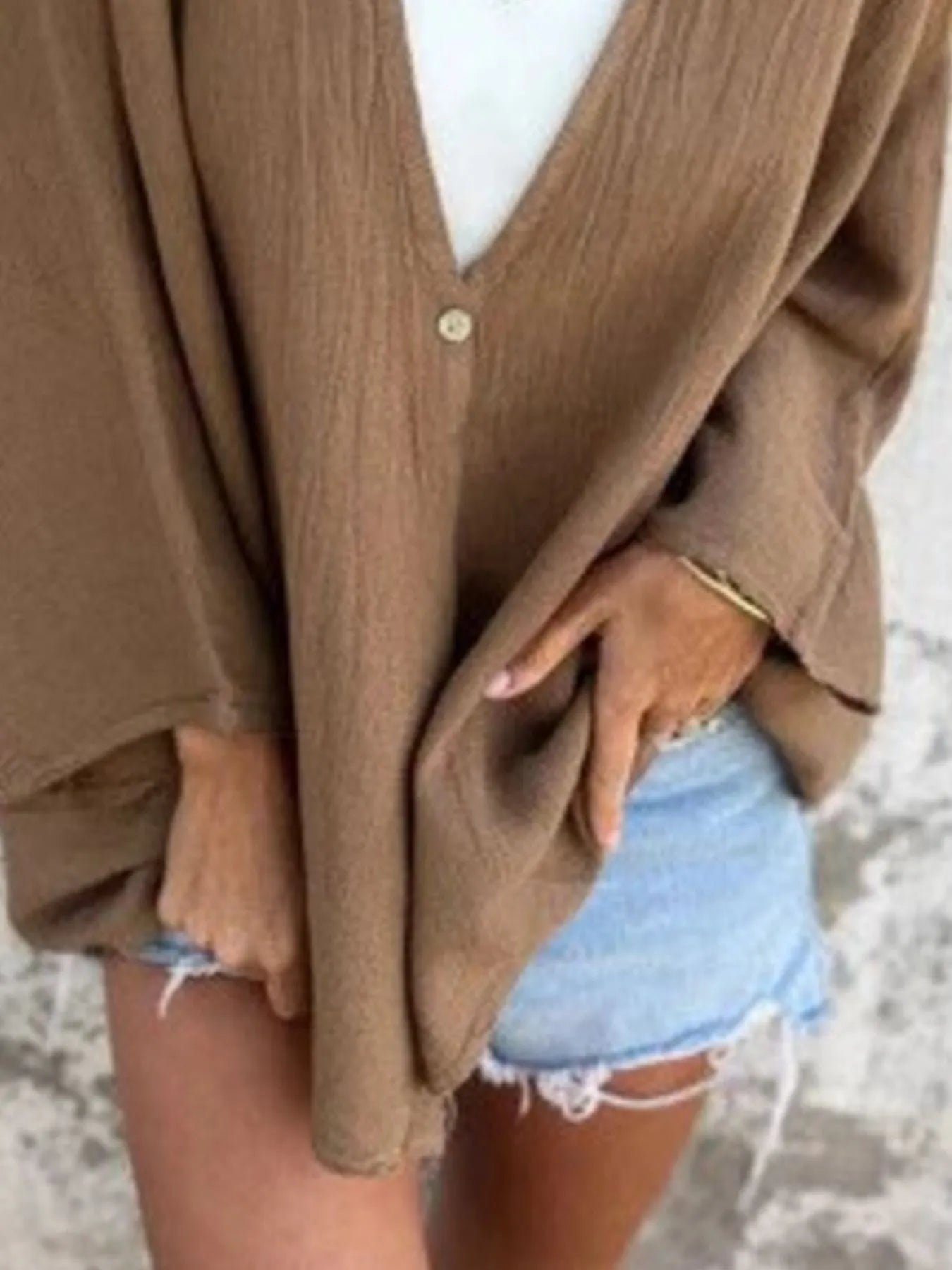 Fashorio Trench Coats Full Size Oversized Button-Up Cardigan Plus Size