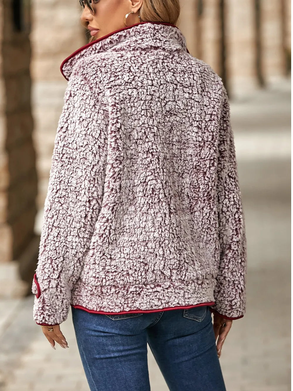 Fashorio Trench Coats Fuzzy Pocketed Button Up Jacket