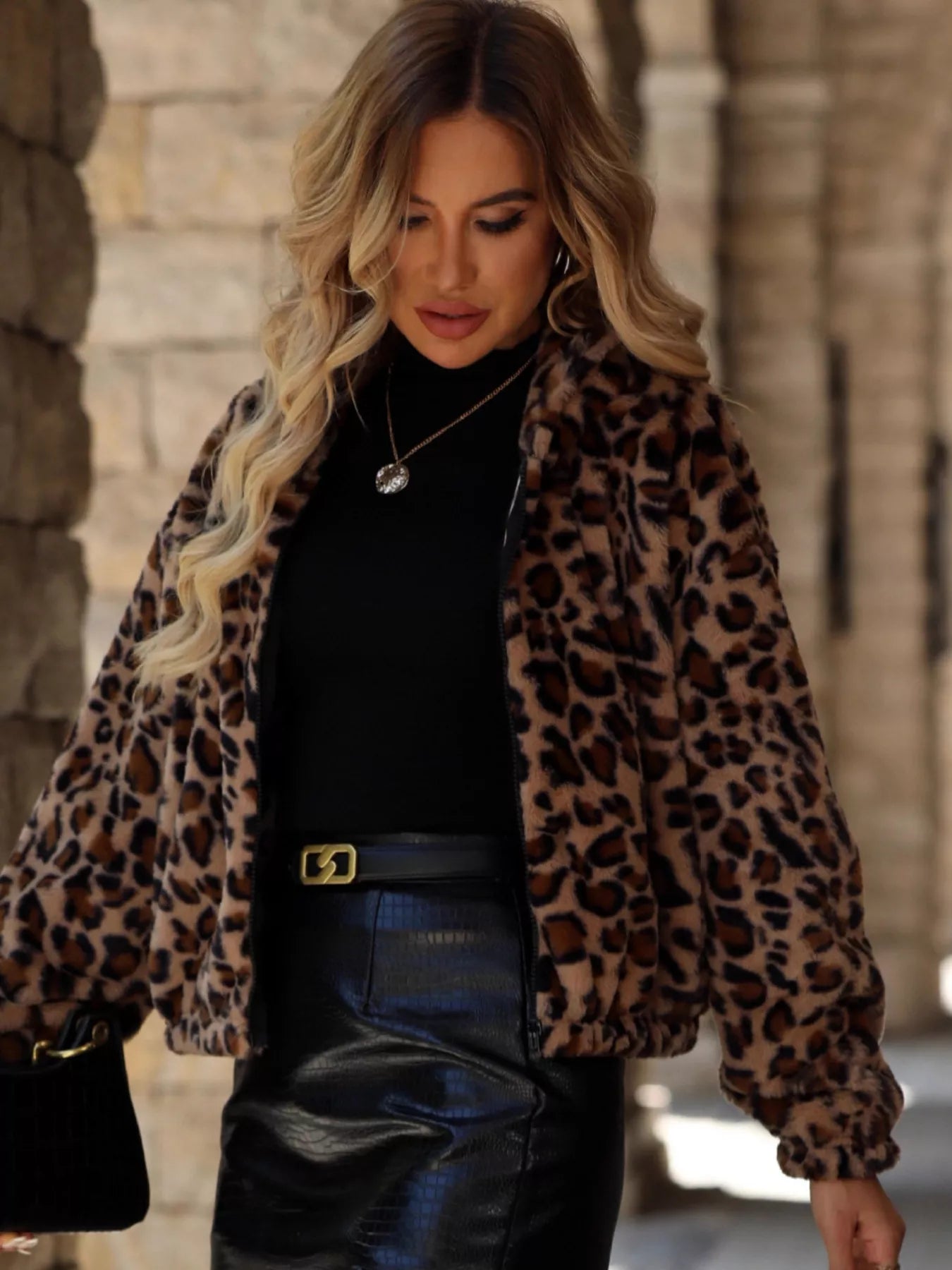 Fashorio Trench Coats Leopard Zip Up Hooded Outerwear