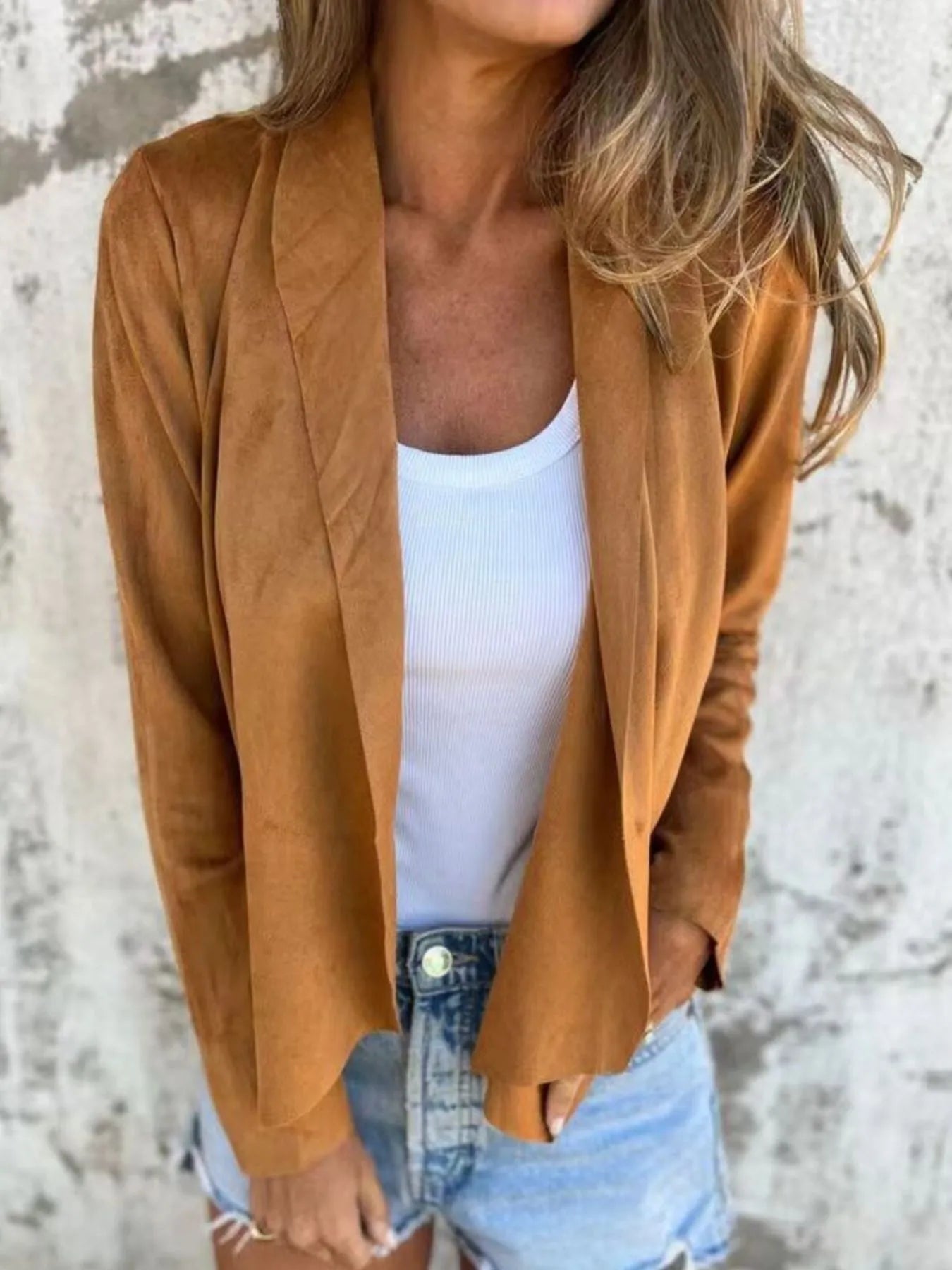 Fashorio Trench Coats Mustard / S Full Size Open Front Casual Cardigan Plus Size