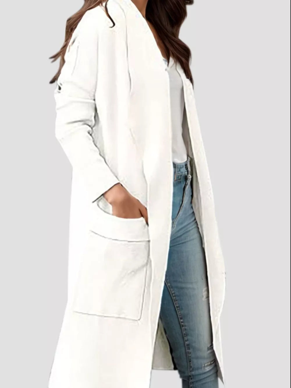 Fashorio Trench Coats Open Front Dropped Shoulder Outerwear
