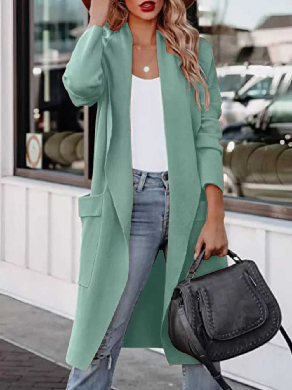 Fashorio Trench Coats Open Front Dropped Shoulder Outerwear