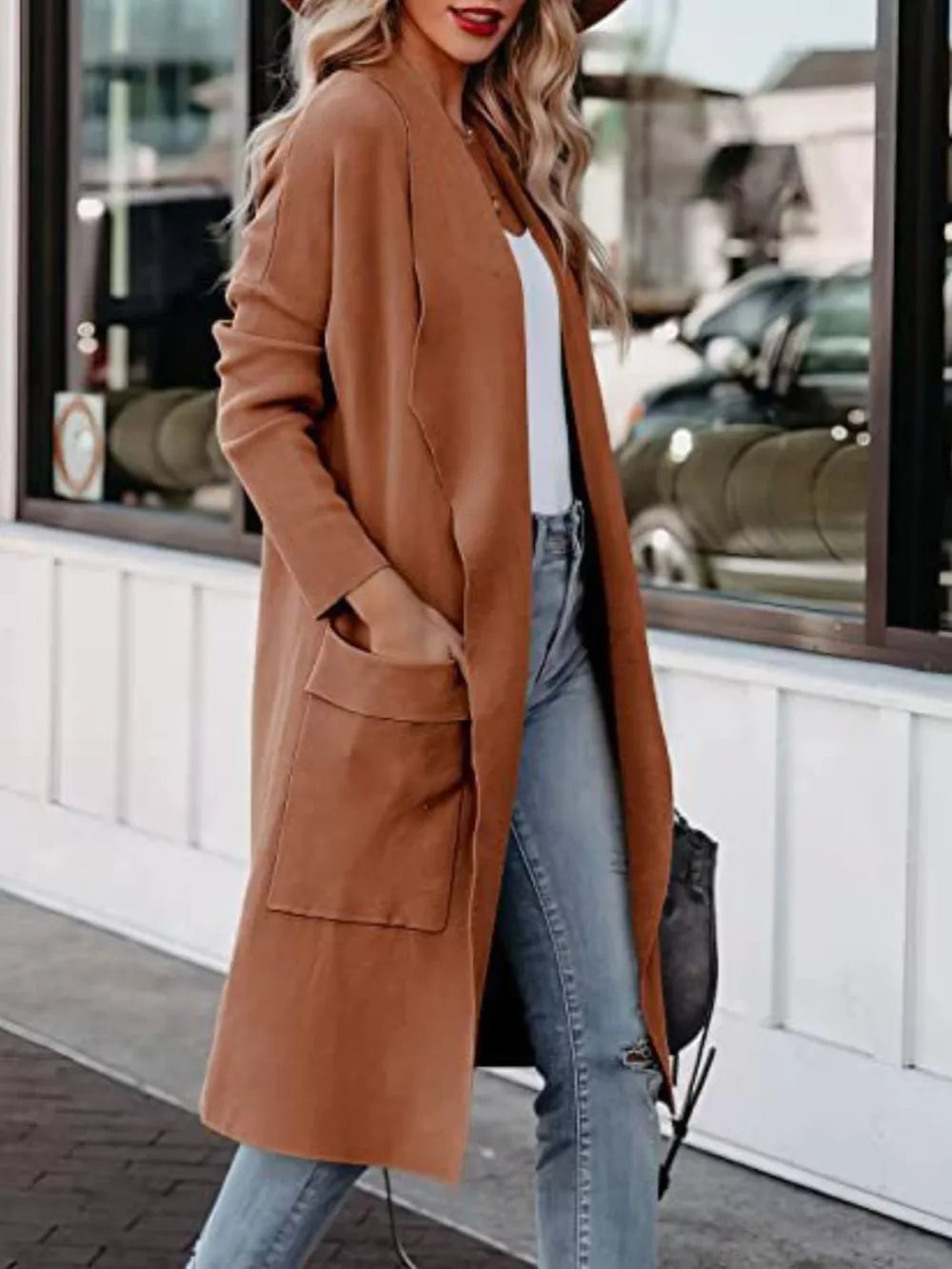 Fashorio Trench Coats Open Front Dropped Shoulder Outerwear