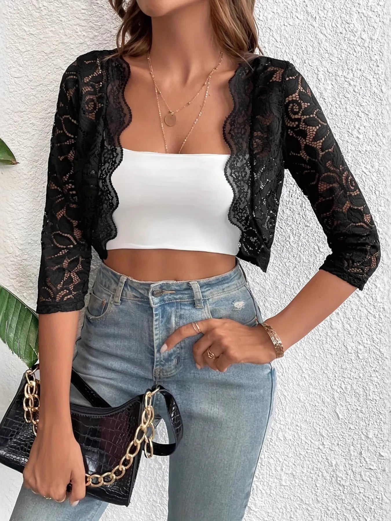 Fashorio Trench Coats Open Front Lace Cardigan