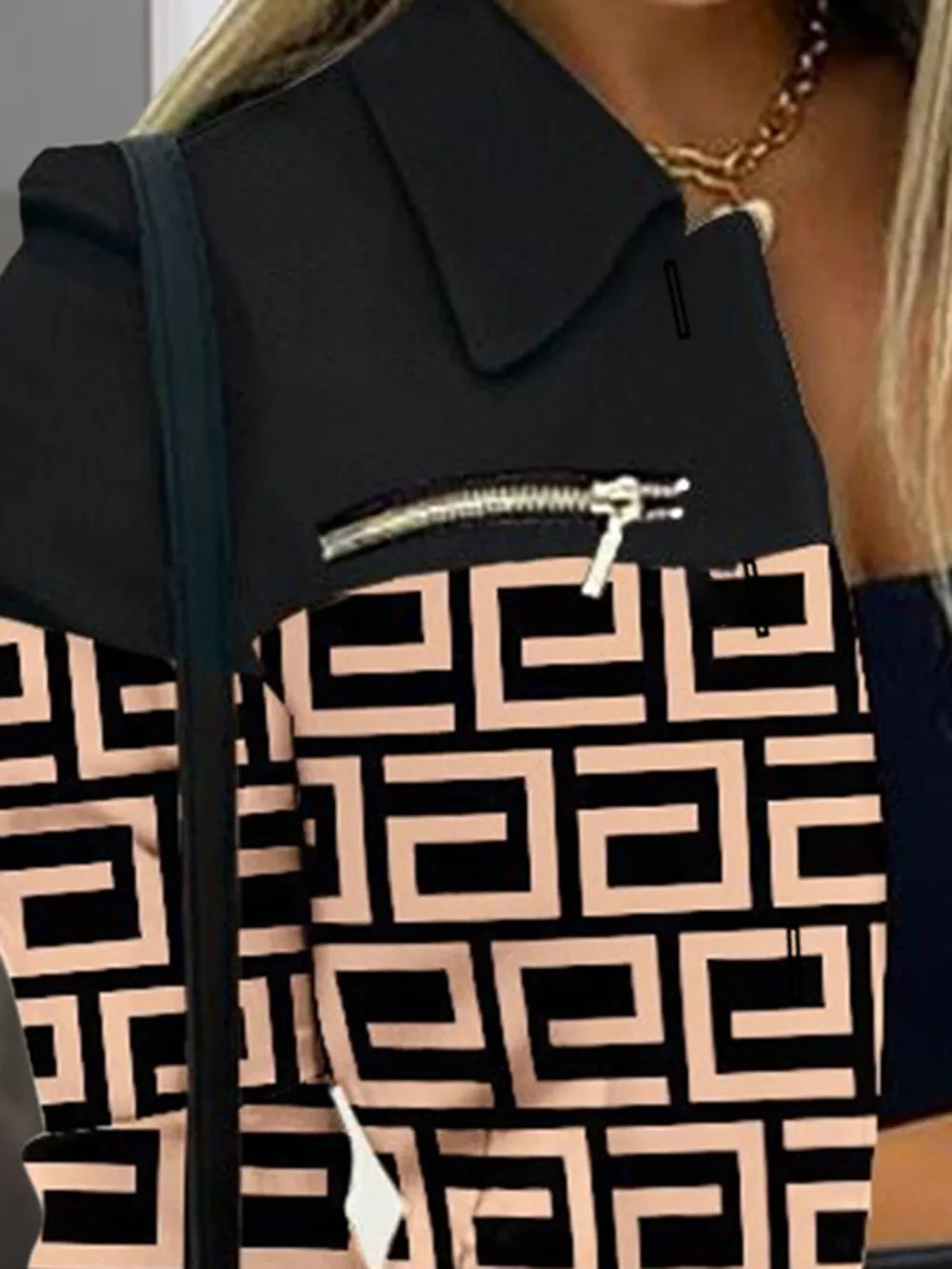 Fashorio Trench Coats Printed Button Up Zip Detail Shacket