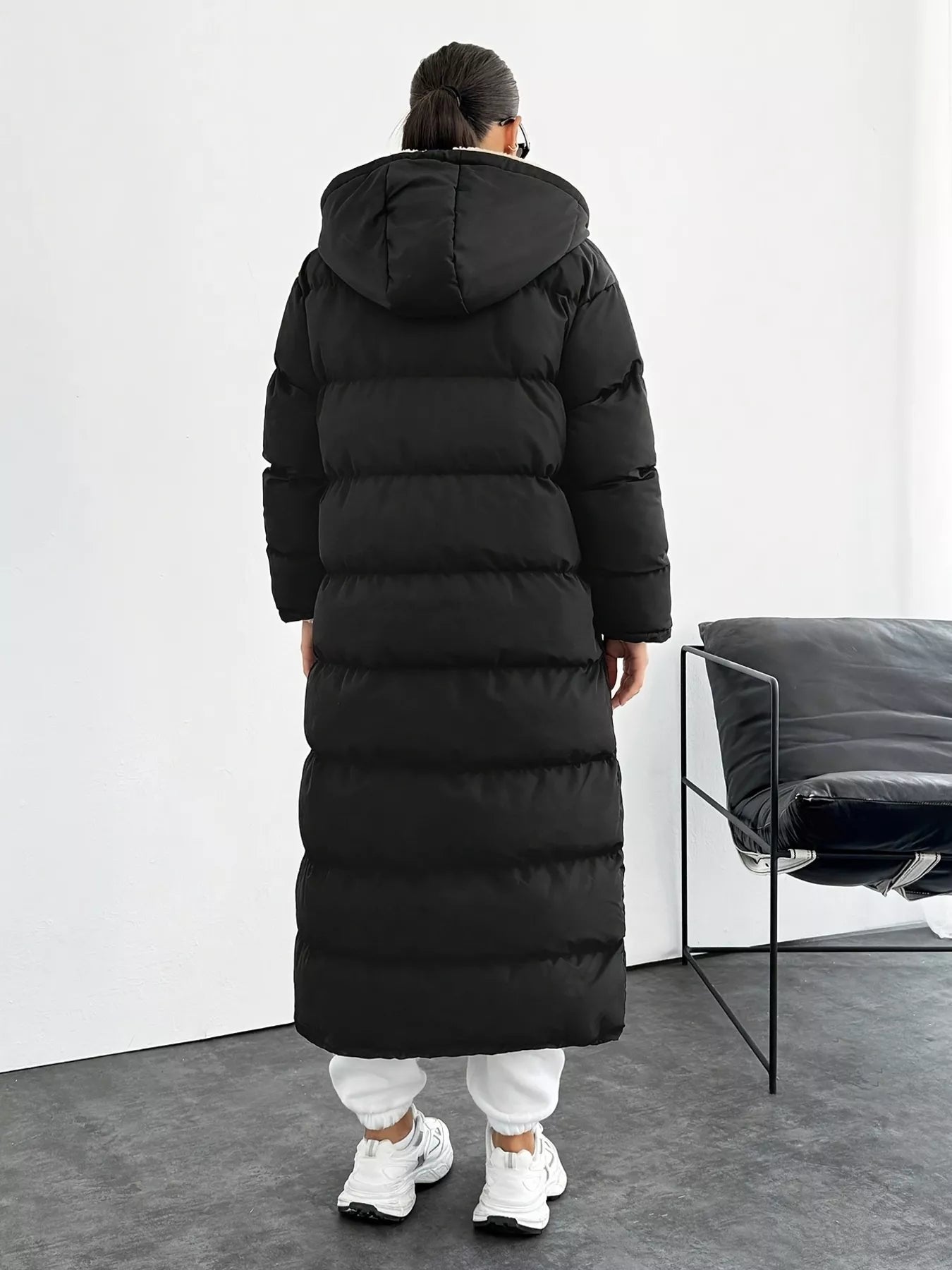 Fashorio Trench Coats Quilted Hooded Longline Puffer Coat