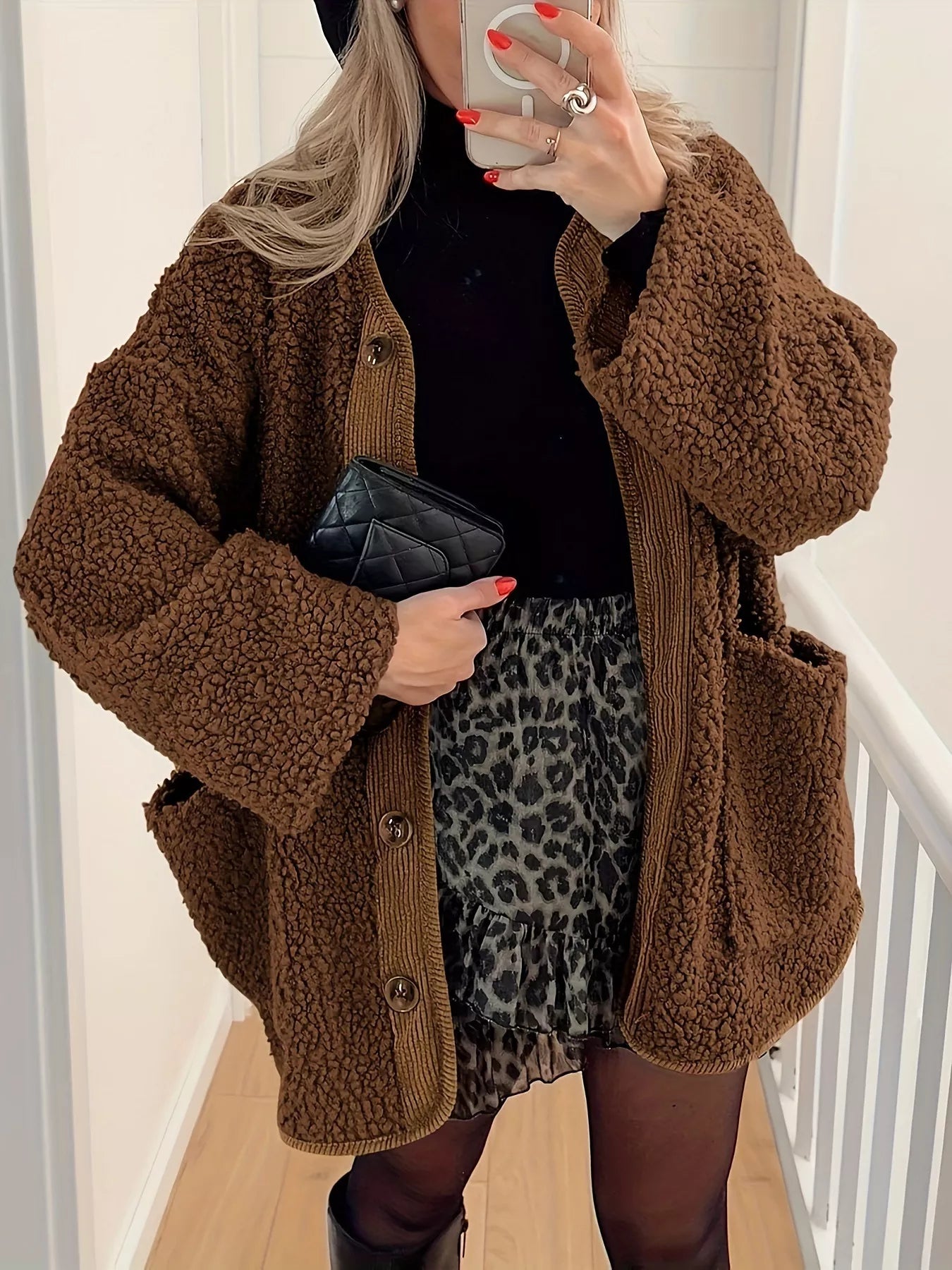 Fashorio Trench Coats Sherpa Button-Up Outerwear