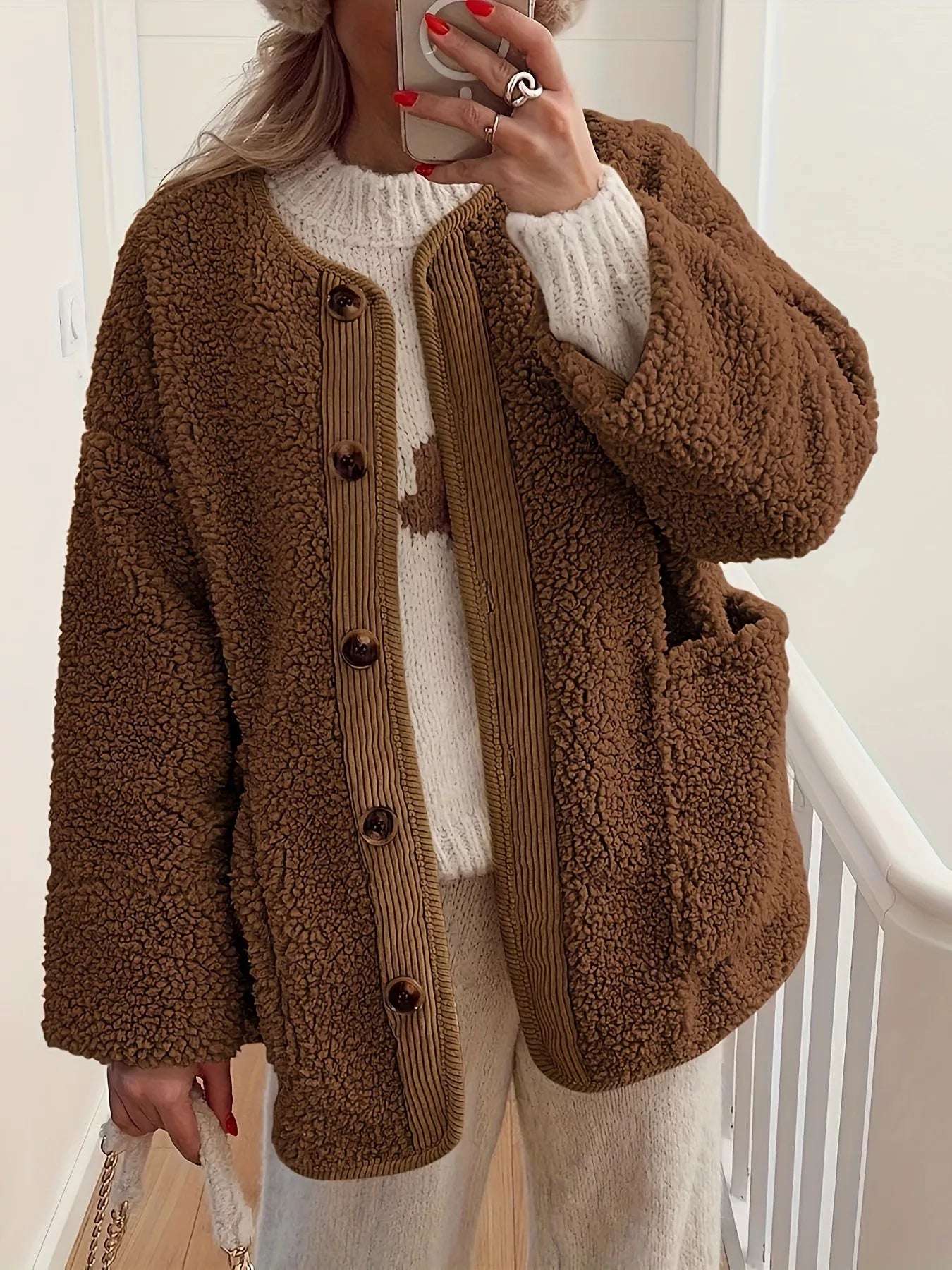 Fashorio Trench Coats Sherpa Button-Up Outerwear