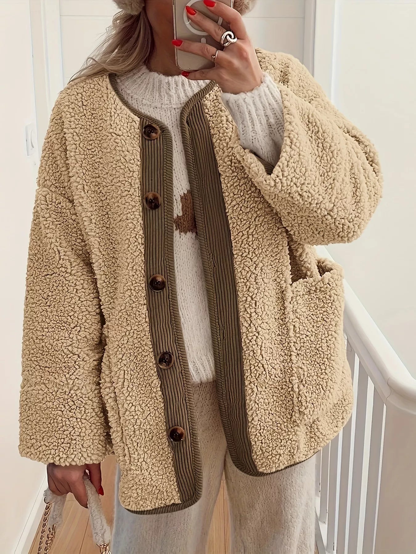 Fashorio Trench Coats Sherpa Button-Up Outerwear