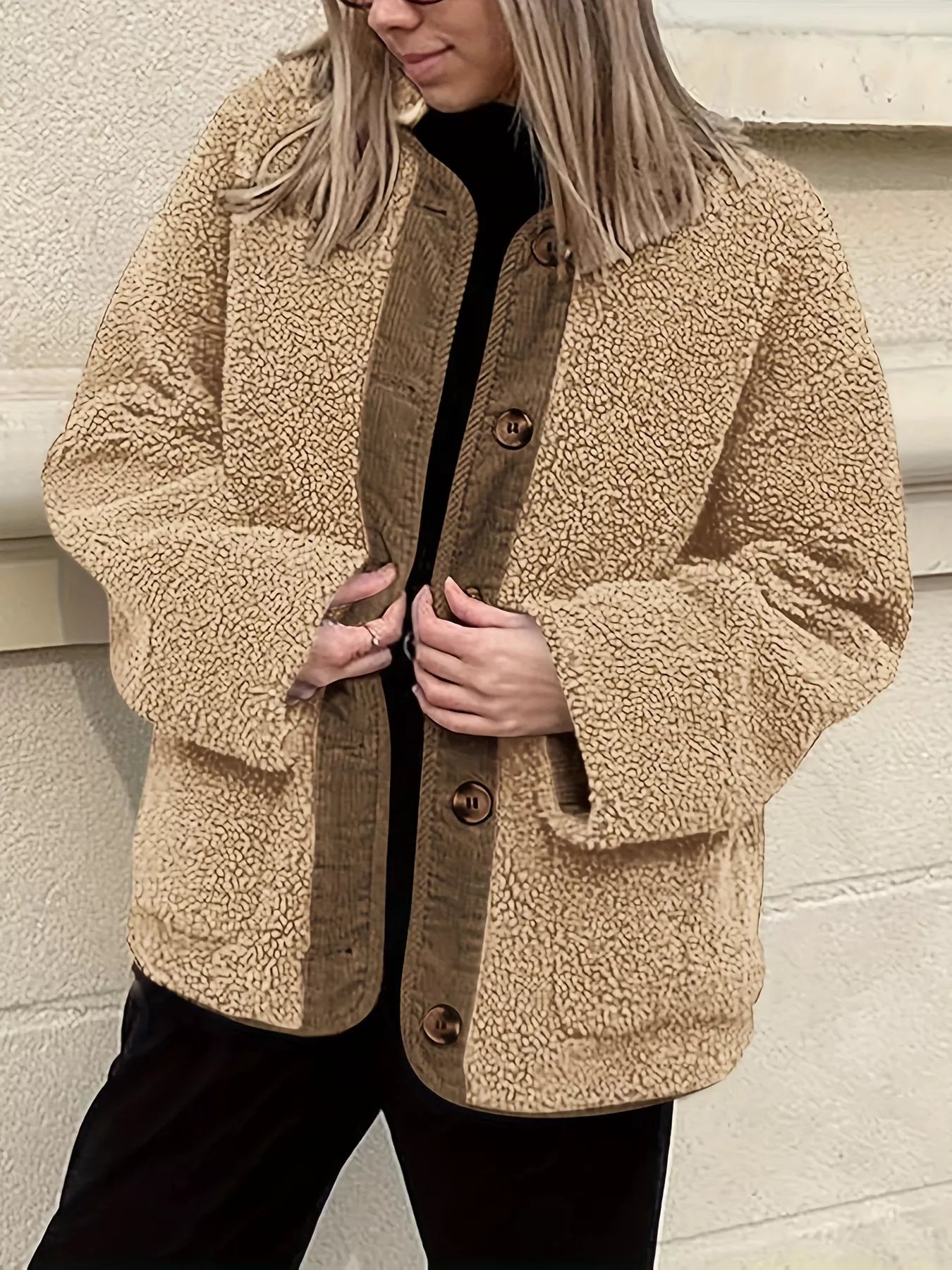 Fashorio Trench Coats Sherpa Button-Up Outerwear