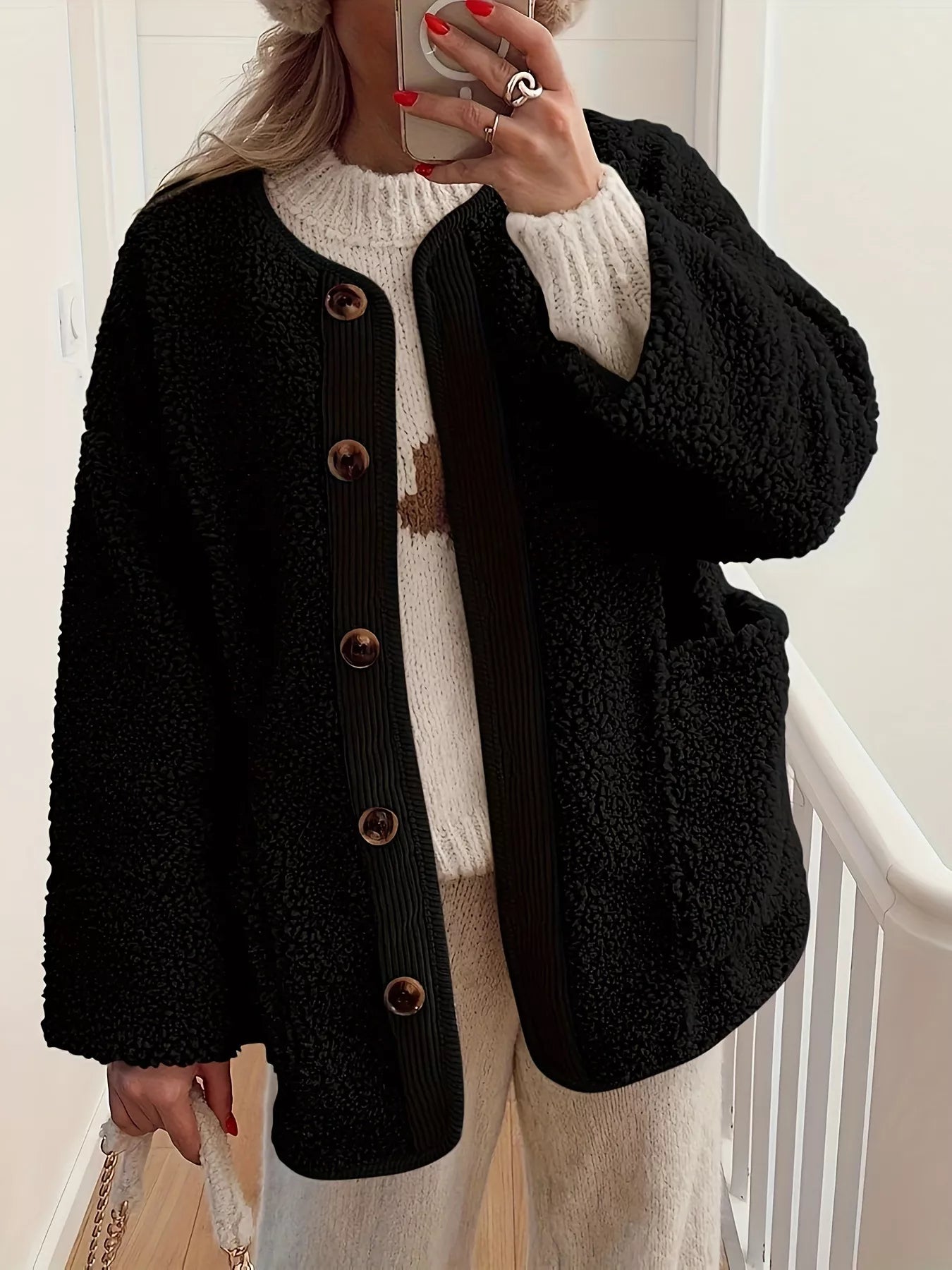 Fashorio Trench Coats Sherpa Button-Up Outerwear