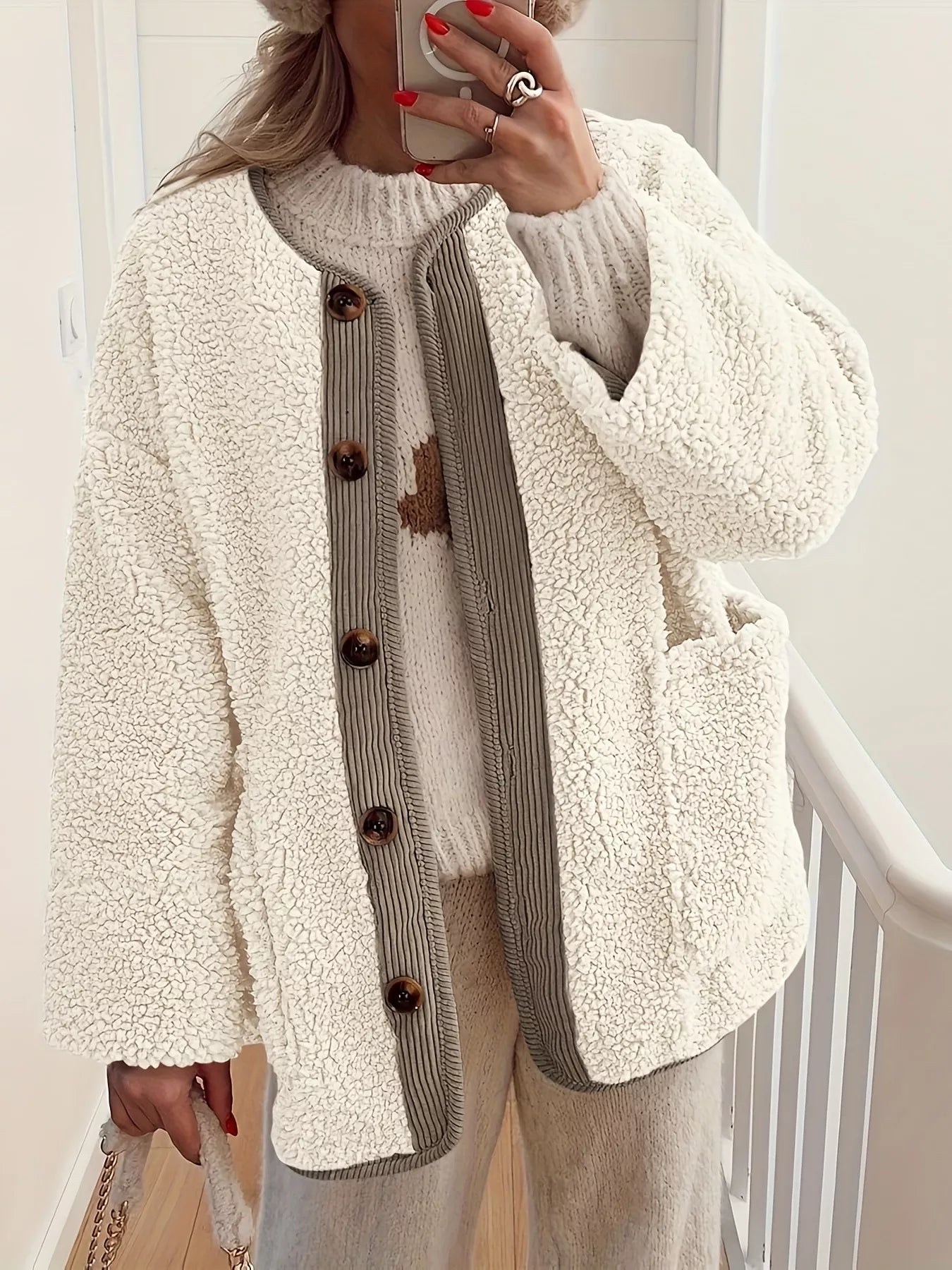 Fashorio Trench Coats Sherpa Button-Up Outerwear