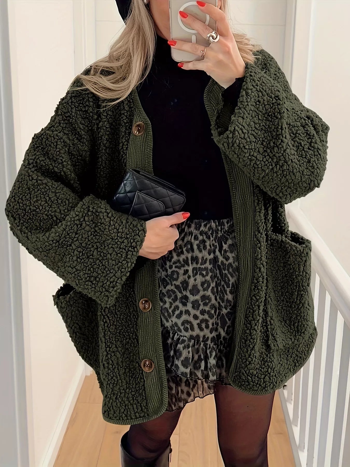 Fashorio Trench Coats Sherpa Button-Up Outerwear